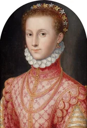 Portret van een dame in een roze jurk